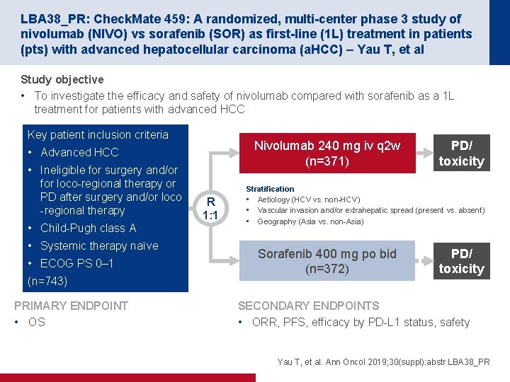 LBA 38_PR: Check. Mate 459: A randomized, multi-center phase 3 study of nivolumab (NIVO)