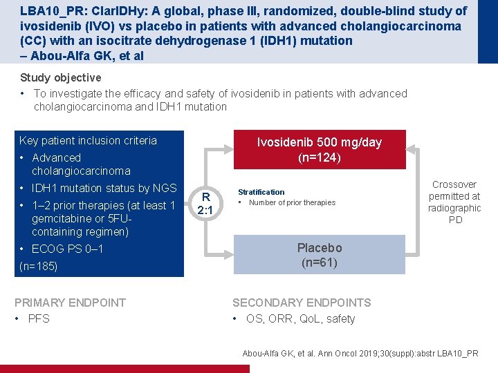 LBA 10_PR: Clar. IDHy: A global, phase III, randomized, double-blind study of ivosidenib (IVO)