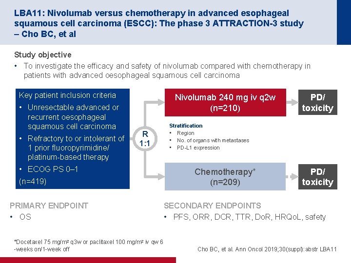 LBA 11: Nivolumab versus chemotherapy in advanced esophageal squamous cell carcinoma (ESCC): The phase
