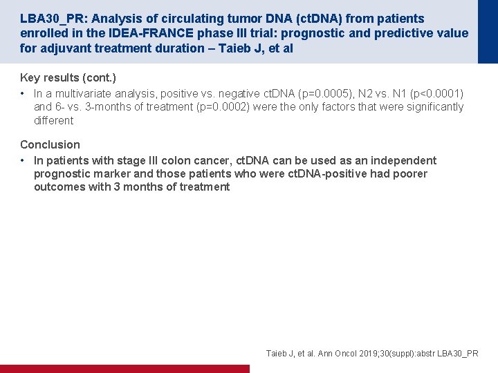 LBA 30_PR: Analysis of circulating tumor DNA (ct. DNA) from patients enrolled in the