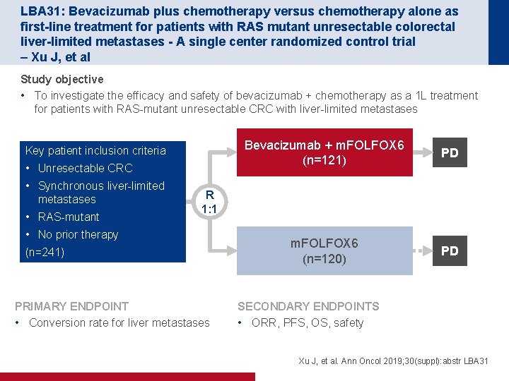 LBA 31: Bevacizumab plus chemotherapy versus chemotherapy alone as first-line treatment for patients with