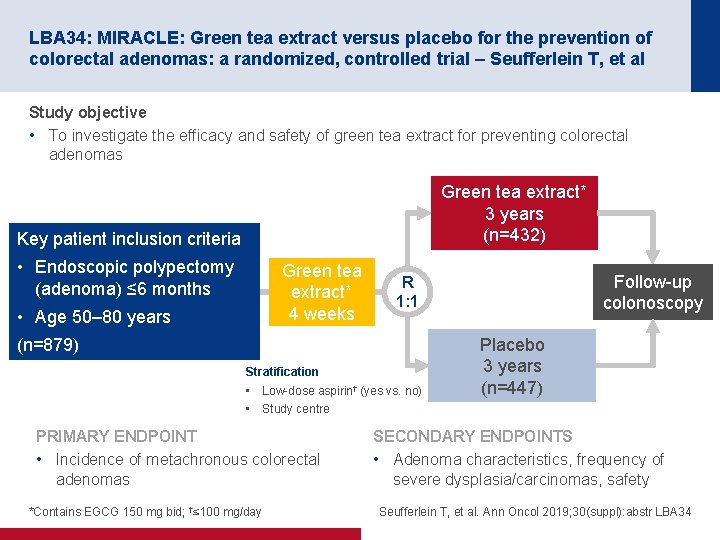 LBA 34: MIRACLE: Green tea extract versus placebo for the prevention of colorectal adenomas: