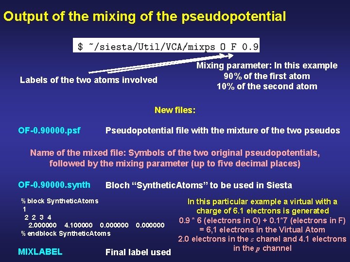 Output of the mixing of the pseudopotential Mixing parameter: In this example 90% of Output of the mixing of the pseudopotential Mixing parameter: In this example 90% of