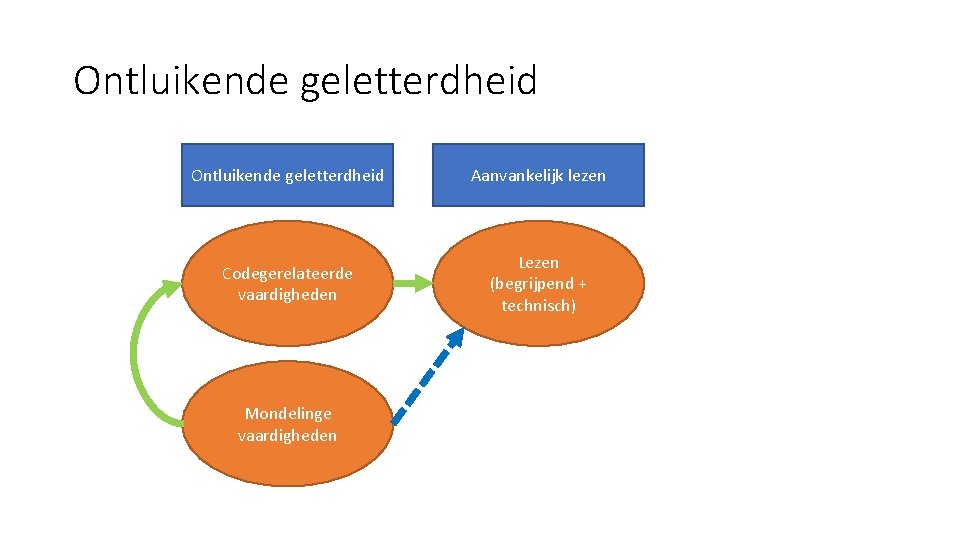 Ontluikende geletterdheid Aanvankelijk lezen Codegerelateerde vaardigheden Lezen (begrijpend + technisch) Mondelinge vaardigheden 