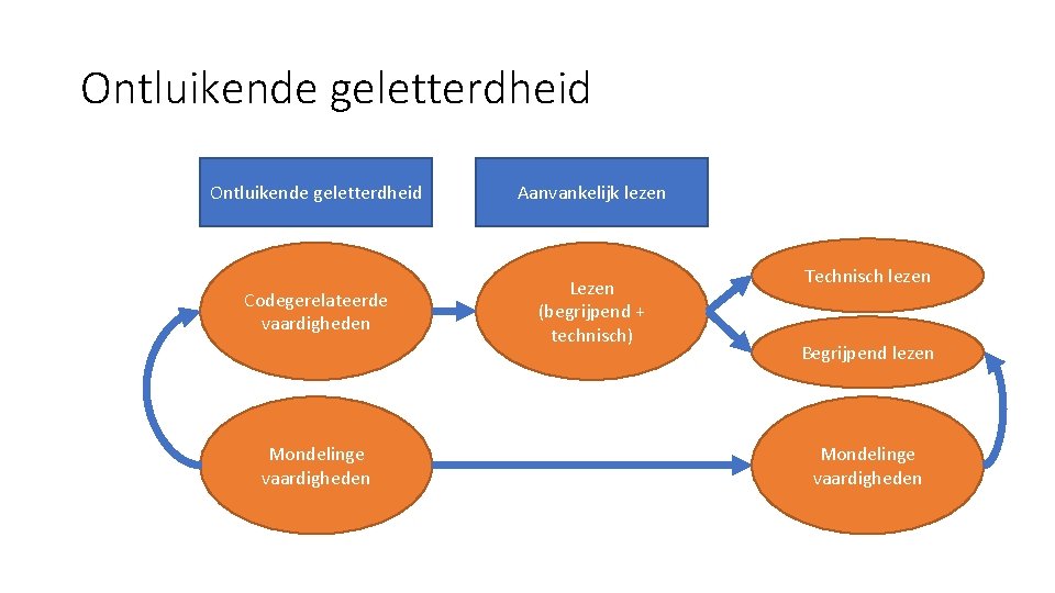 Ontluikende geletterdheid Aanvankelijk lezen Codegerelateerde vaardigheden Lezen (begrijpend + technisch) Mondelinge vaardigheden Technisch lezen