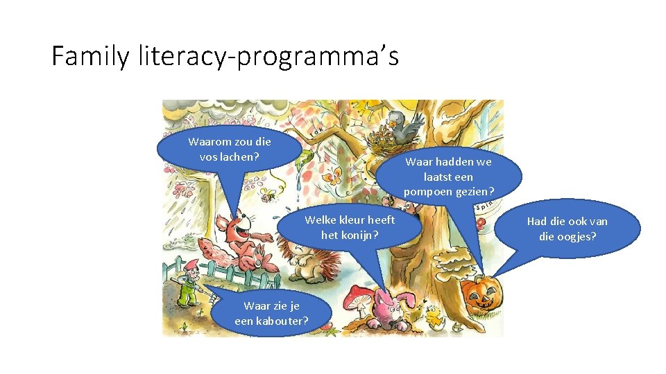 Family literacy-programma’s Waarom zou die vos lachen? Waar hadden we laatst een pompoen gezien?