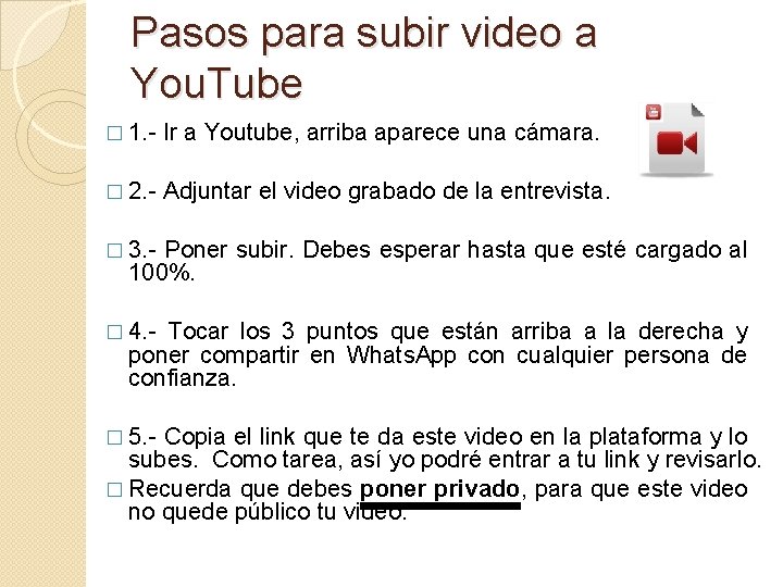 Pasos para subir video a You. Tube � 1. - Ir a Youtube, arriba