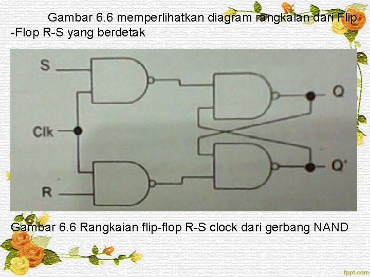 Gambar 6. 6 memperlihatkan diagram rangkaian dari Flip -Flop R-S yang berdetak Gambar 6.