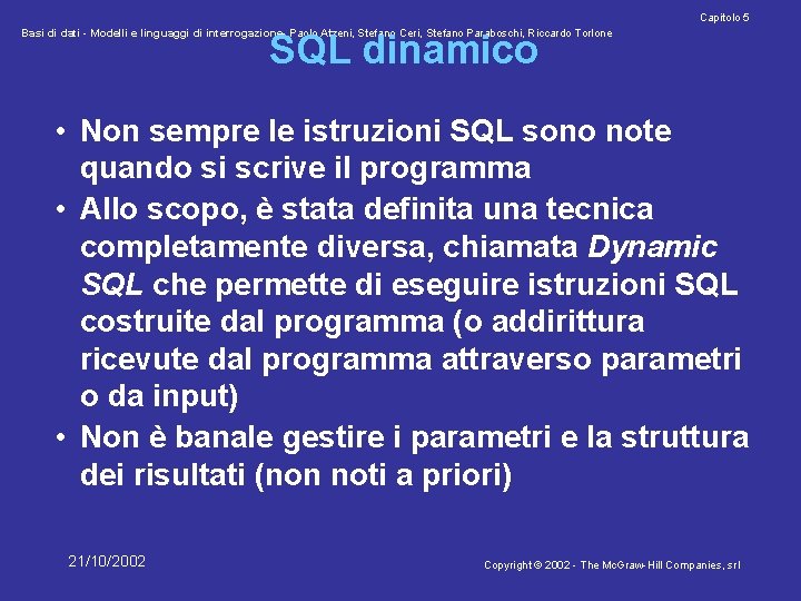 Capitolo 5 Basi di dati - Modelli e linguaggi di interrogazione- Paolo Atzeni, Stefano