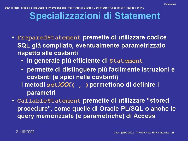 Capitolo 5 Basi di dati - Modelli e linguaggi di interrogazione- Paolo Atzeni, Stefano