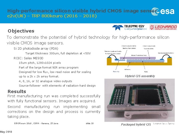 High-performance silicon visible hybrid CMOS image sensor e 2 v(UK) – TRP 800 keuro