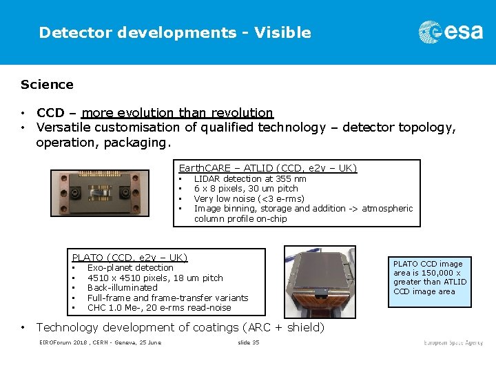 Detector developments - Visible Science • CCD – more evolution than revolution • Versatile