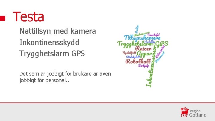 Testa Nattillsyn med kamera Inkontinensskydd Trygghetslarm GPS Det som är jobbigt för brukare är