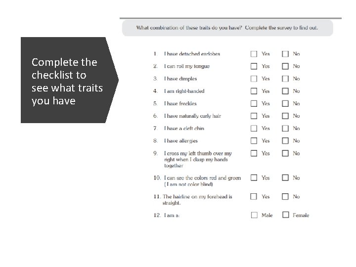 Complete the checklist to see what traits you have 