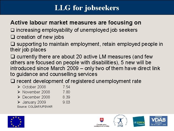 LLG for jobseekers Active labour market measures are focusing on q increasing employability of