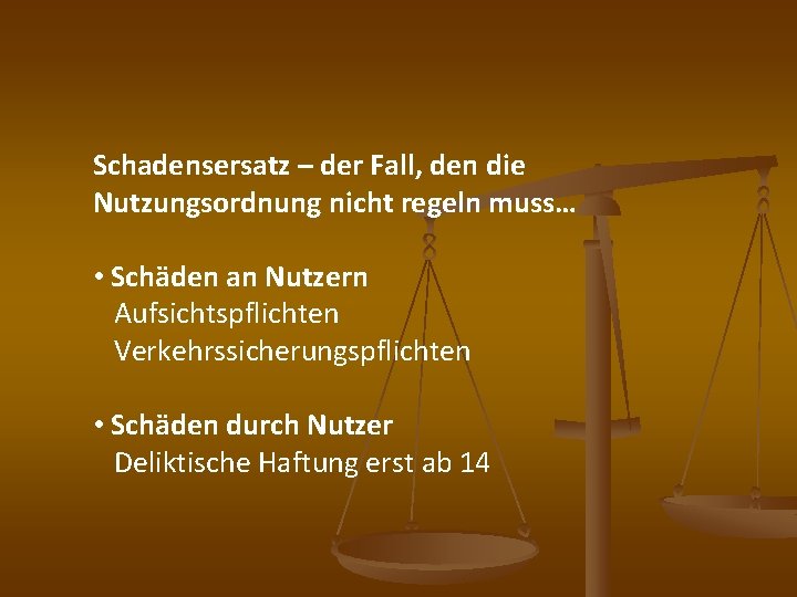 Schadensersatz – der Fall, den die Nutzungsordnung nicht regeln muss… • Schäden an Nutzern