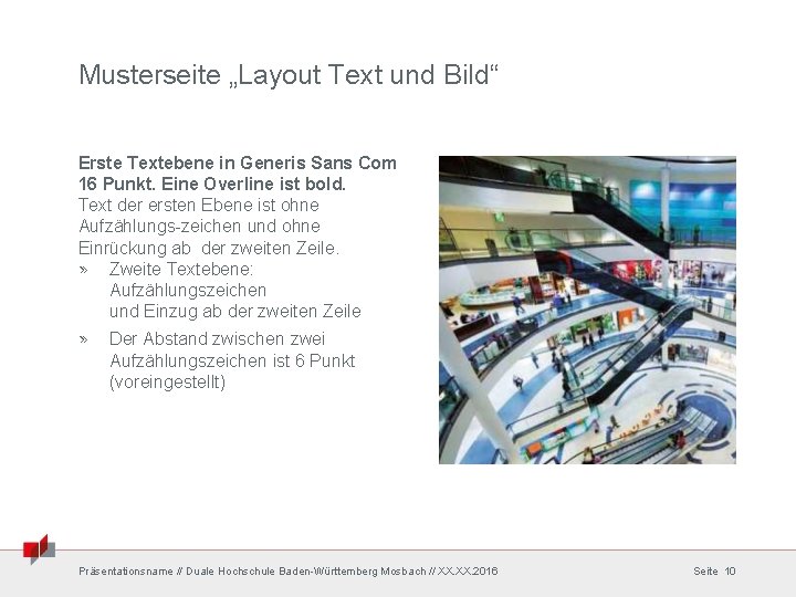 Musterseite „Layout Text und Bild“ Erste Textebene in Generis Sans Com 16 Punkt. Eine