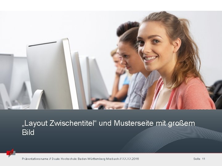„Layout Zwischentitel“ und Musterseite mit großem Bild Präsentationsname // Duale Hochschule Baden-Württemberg Mosbach //
