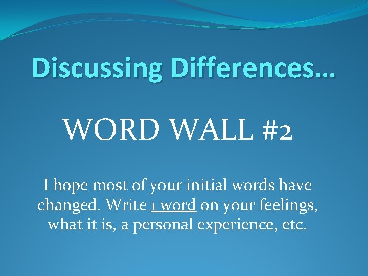 Discussing Differences… WORD WALL #2 I hope most of your initial words have changed.