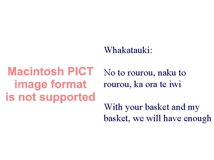 Whakatauki: No to rourou, naku to rourou, ka ora te iwi With your basket