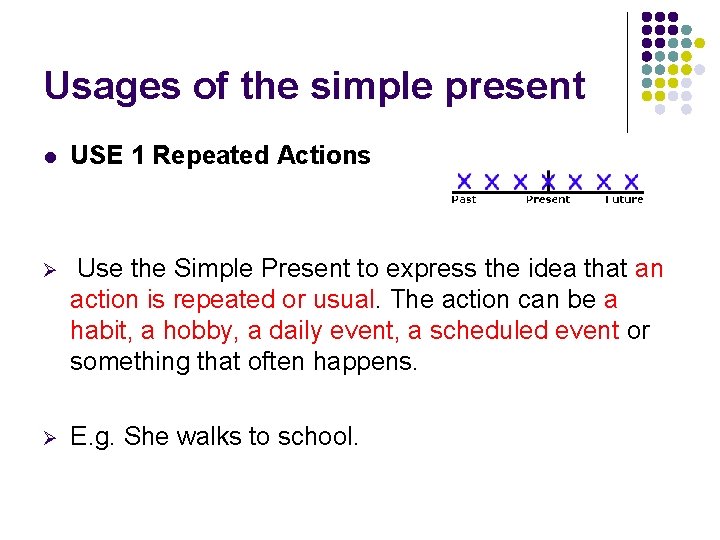 Usages of the simple present l USE 1 Repeated Actions Ø Use the Simple