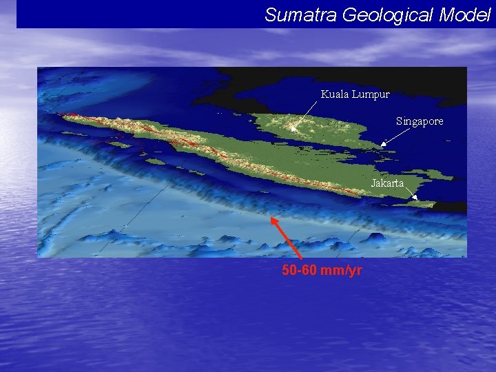Sumatra Geological Model Kuala Lumpur Singapore Jakarta 50 -60 mm/yr 