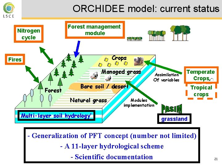 ORCHIDEE model: current status Forest management module Nitrogen cycle Crops Fires Managed grass Forest