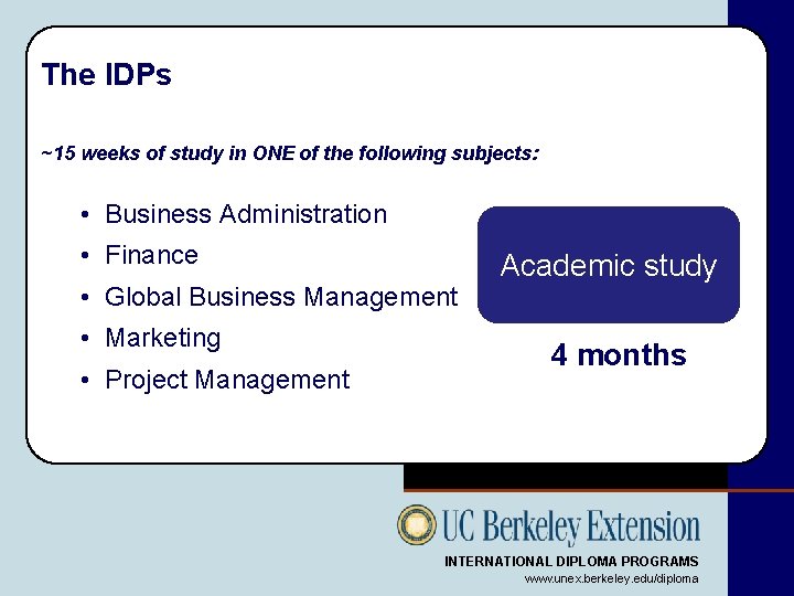 The IDPs ~15 weeks of study in ONE of the following subjects: • Business
