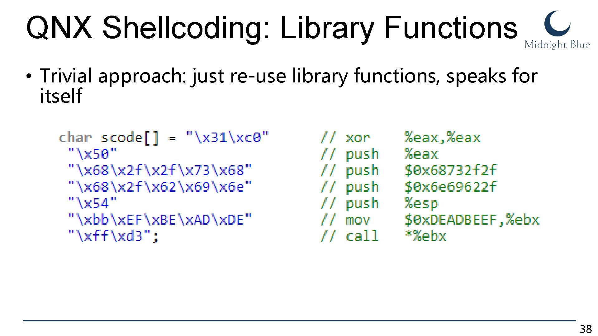 QNX Shellcoding: Library Functions • Trivial approach: just re-use library functions, speaks for itself