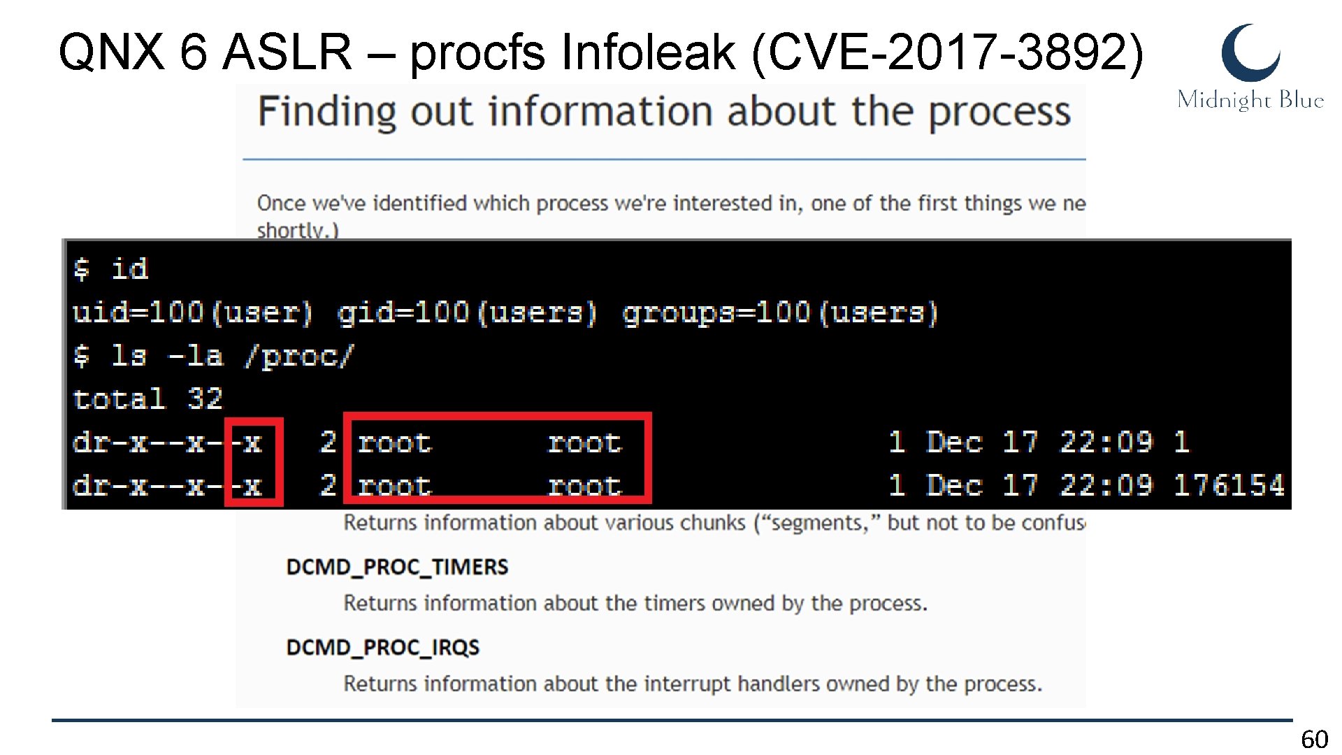QNX 6 ASLR – procfs Infoleak (CVE-2017 -3892) 60 