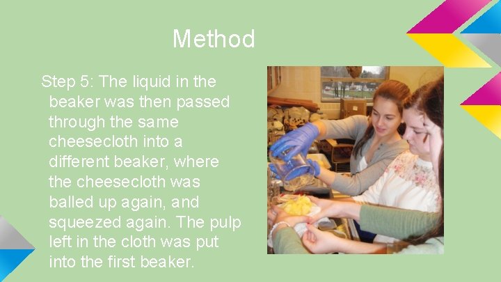 Method Step 5: The liquid in the beaker was then passed through the same
