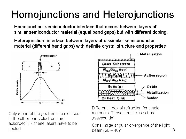 Homojunctions and Heterojunctions Homojunction: semiconductor interface that occurs between layers of similar semiconductor material