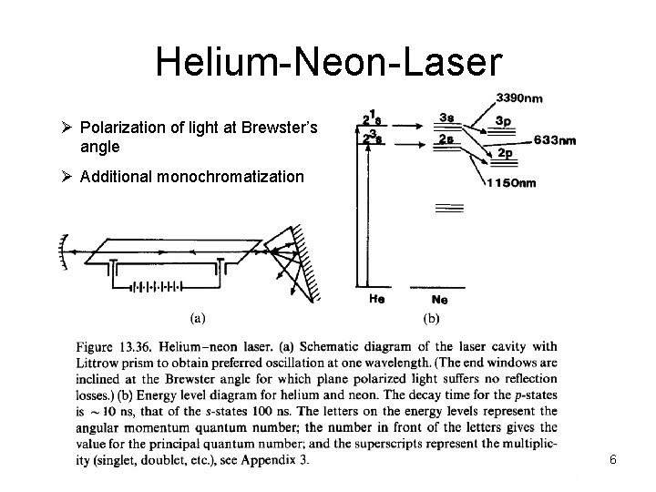 Helium-Neon-Laser Ø Polarization of light at Brewster’s angle Ø Additional monochromatization 6 