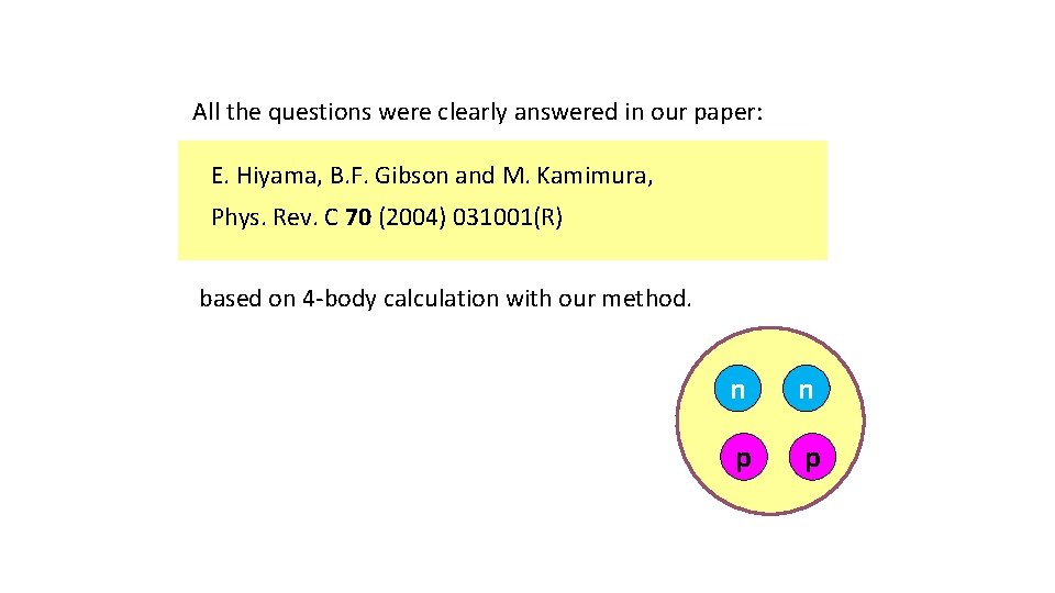 All the questions were clearly answered in our paper: E. Hiyama, B. F. Gibson