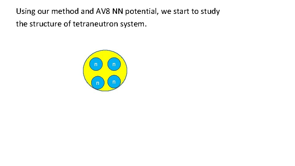 Using our method and AV 8 NN potential, we start to study the structure