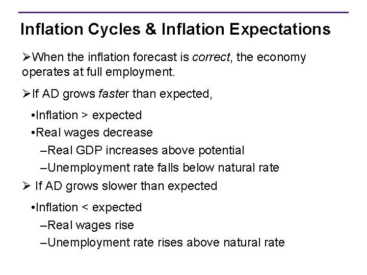 Inflation Cycles & Inflation Expectations ØWhen the inflation forecast is correct, the economy operates