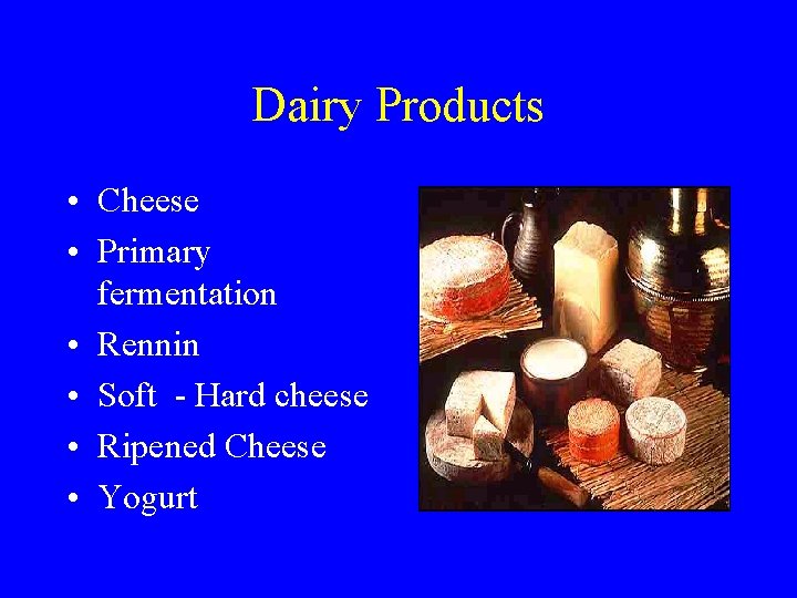 Dairy Products • Cheese • Primary fermentation • Rennin • Soft - Hard cheese