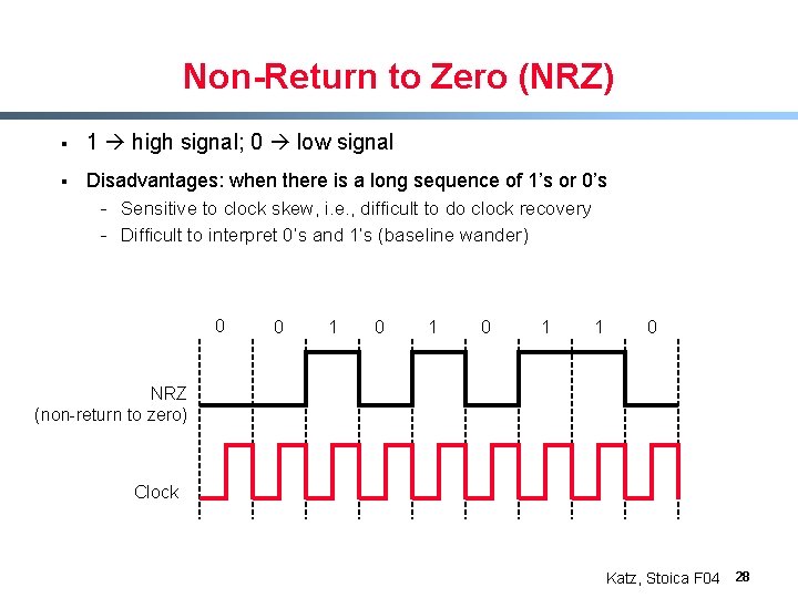 Non-Return to Zero (NRZ) § 1 high signal; 0 low signal § Disadvantages: when