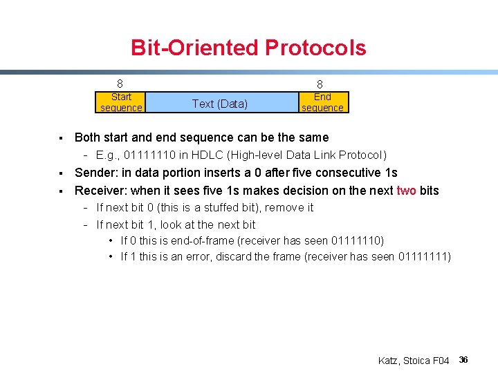 Bit-Oriented Protocols 8 Start sequence § § § 8 Text (Data) End sequence Both