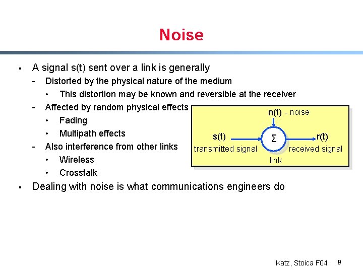 Noise § A signal s(t) sent over a link is generally - - §