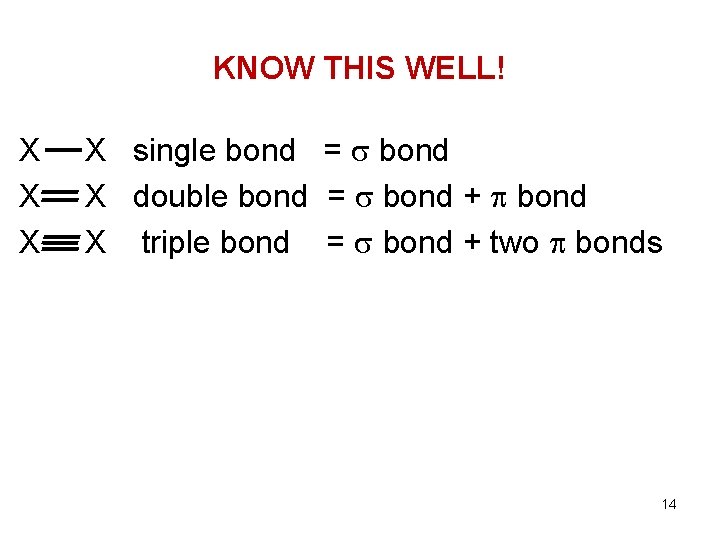 KNOW THIS WELL! X X single bond = bond X double bond = bond