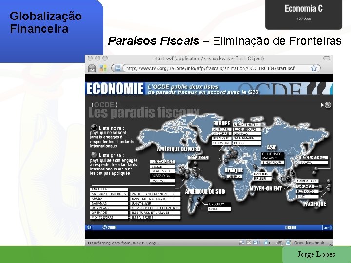 Globalização Financeira Paraísos Fiscais – Eliminação de Fronteiras Jorge Lopes 