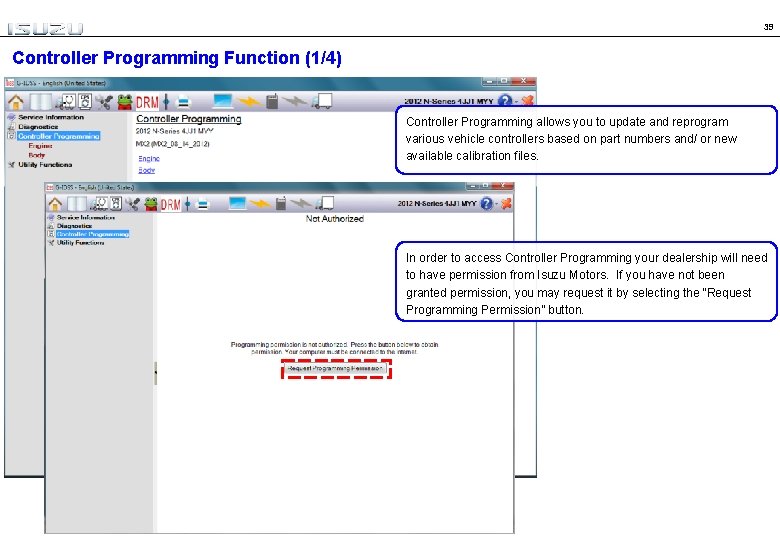 39 Controller Programming Function (1/4) Controller Programming allows you to update and reprogram various