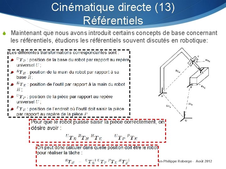 Cinématique directe (13) Référentiels S Maintenant que nous avons introduit certains concepts de base Cinématique directe (13) Référentiels S Maintenant que nous avons introduit certains concepts de base