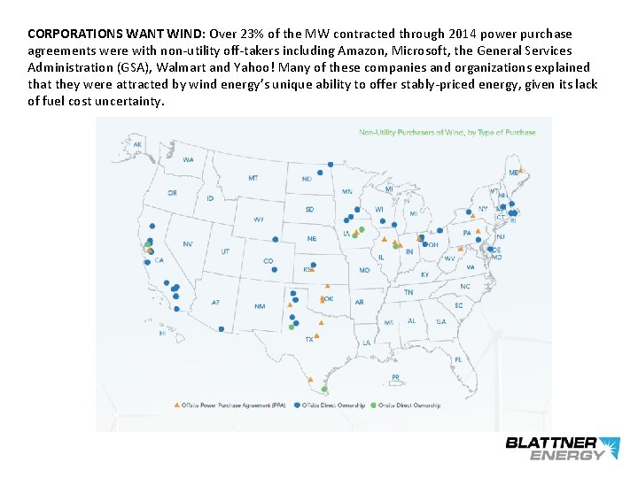 CORPORATIONS WANT WIND: Over 23% of the MW contracted through 2014 power purchase agreements