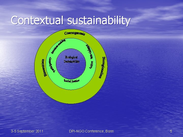 Contextual sustainability 3 -5 September 2011 DPI-NGO Conference, Bonn 5 