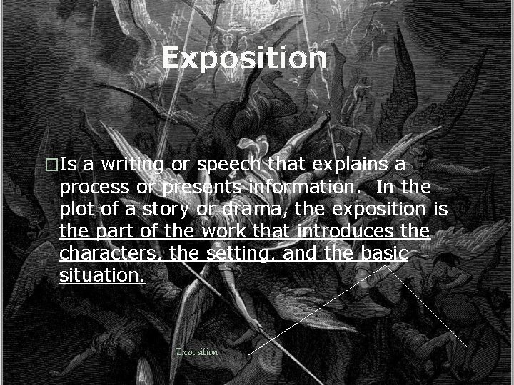 Exposition �Is a writing or speech that explains a process or presents information. In