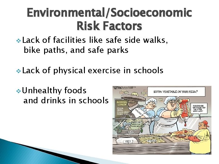 Environmental/Socioeconomic Risk Factors v Lack of facilities like safe side walks, bike paths, and