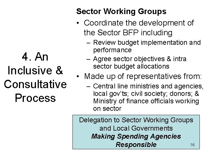 Sector Working Groups • Coordinate the development of the Sector BFP including 4. An