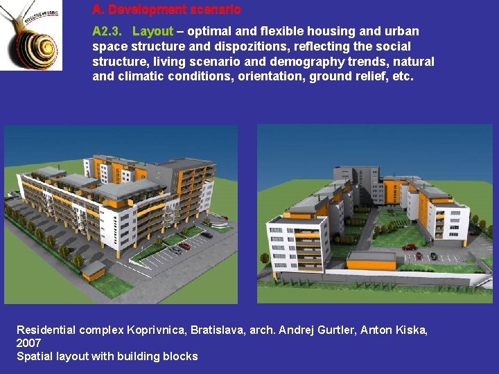 A. Development scenario A 2. 3. Layout – optimal and flexible housing and urban